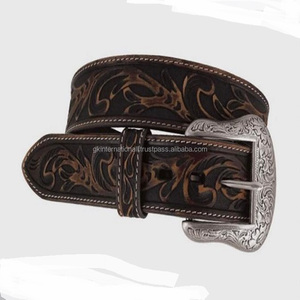 Ceinture en cuir véritable avec sangle florale usinée à la main ceinture d'outillage en cuir occidental effet antique poncé sur mesure pour hommes - Product Image 6