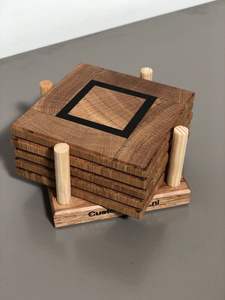 HOUSEHOLD STURDY MORDEN MULTI <b>WOODEN</b> COASTERS Functional Handmade Craft Drink Bamboo Coasters 6-Pack Set with Holder - Product Image 3