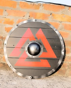 Bouclier en métal lourd décor de bureau à domicile bouclier en bois fait à la main batailles acier industriel cuir cadeau article couteaux fabricant - Product Image 2