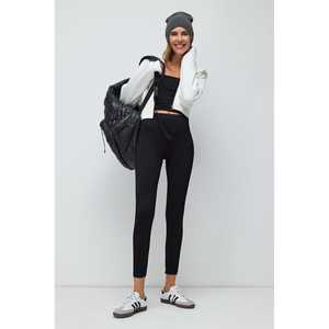 Leggings de sport noirs taille haute sans couture, style décontracté, tissu extensible, matière en mousseline - Product Image 4