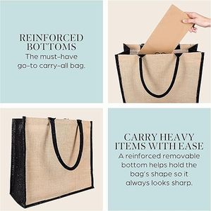 Sac fourre-tout de plage en jute tissé imperméable et réutilisable avec fermeture à glissière Sac cadeau décoré d'éléphant pour usage quotidien pour femmes - Product Image 5