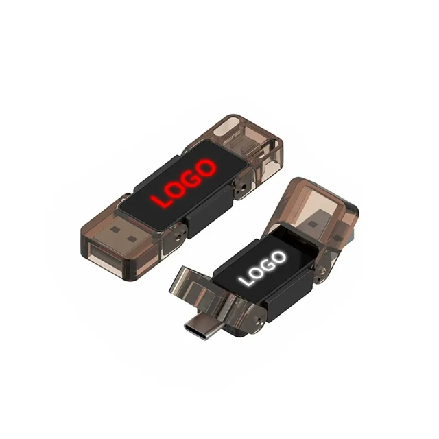 High Performance 64GB Transparent Punk Style Type-C USB Flash Drive | Dual-Use 2-in-1 OTG Drive with Illuminated Logo