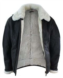 Mens B3 Shearling Flying Leather Jacket Aviator Sheepskin Leather Casual Fur Vintage Fashion Bomber Genuine Leather Jacket <b>Coat</b> - Product Image 5