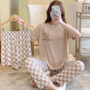 Nuovo Set Estivo da Donna in Tre Pezzi, Versione Coreana, Abbigliamento Casual <span class=keywords><strong>per</strong></span> <span class=keywords><strong>Casa</strong></span>, Completo con Pantaloni a Vita Elastica e Maniche Corte, Set Pigiama - Product Image 6