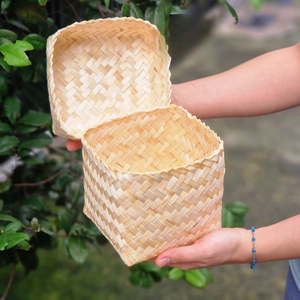 Cubo tejido CESTAS DE BAMBÚ Estilo rústico para embalaje de regalo Caja artesanal elegante para regalos de fiesta - Product Image 5
