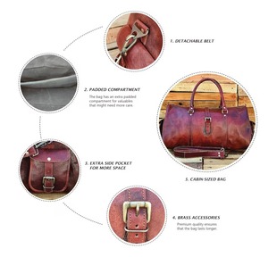 Sac de sport vintage marron en cuir véritable fait à la main extensible week-end vacances voyage bagages Logo personnalisé crochet boucle fermeture - Product Image 4