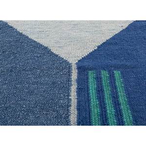 พรมขนสัตว์ทอลายตารางสีน้ำเงิน ทำด้วยมือ รูปทรงสี่เหลี่ยมผืนผ้าขนาดใหญ่ ลายแบบนามธรรม สำหรับห้องนอนและห้องนั่งเล่น ADWL-13094 - Product Image 3