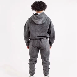 เสื้อสเวตเตอร์มีฮู้ดโอเวอร์ไซส์สำหรับผู้ชายผ้าฝรั่งเศสเปิดไหล่ปล่อยชายผ้าฝรั่งเศสผ้าดิบแบบมีซิป - Product Image 2