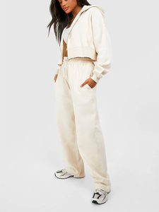 Conjunto Deportivo de 2 Piezas de Estilo Urbano Personalizado ODM, Sudadera Corta con Cremallera y Pantalones Deportivos de Pierna Recta, Cintura Alta, Ropa Deportiva Activa - Product Image 5