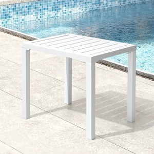 Table carrée d'extérieur moderne en aluminium pour jardin, patio, piscine, table d'appoint blanche résistante aux intempéries, design léger, décoration intérieure - Product Image 1