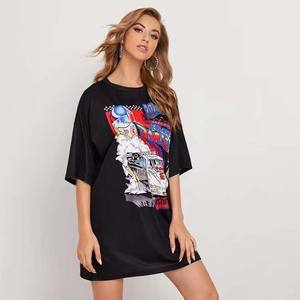 Venta al por mayor de alta calidad de las mujeres de impresión gráfica de verano streetwear cuello redondo cómodo de algodón de gran tamaño camiseta de las mujeres - Product Image 5