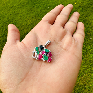 Joyería de piedras preciosas, collar con colgante de Esmeralda, rubí y zafiro natural, juego de Plata de Ley 925 en ajuste de punta - Product Image 4