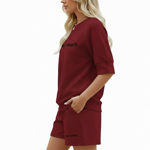 Conjunto de Shorts Casuales para Mujer de Alta Calidad, Tendencia Superior, Diseño Sólido, Transpirable, de Secado Rápido, 2 Piezas, Hecho de Algodón - Product Image 3