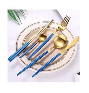 Top Design Brass Salad Server cutlery <b>Spoon</b> & Fork Set with Blue Enamel Handle mirrored steel for Dining <b>Table</b> Server Sets - Product Image 1