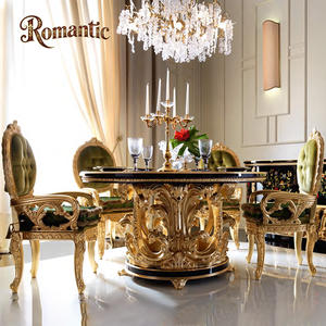 Set di <span class=keywords><strong>Tavolo</strong></span> e Sedie da Pranzo Retrò di Lusso per Appartamenti di Piccole Dimensioni con Intagli in Legno, Stile <span class=keywords><strong>Barocco</strong></span> <span class=keywords><strong>Nero</strong></span> e Oro - Product Image 2