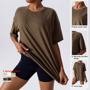 เสื้อยืดวิ่งกีฬาผ้าคอตตอนสำหรับผู้หญิงทรงหลวมพิมพ์ลายปะติดแบบมีรูกระดุมสำหรับใส่ได้ทั้งชายและหญิง - Product Image 2