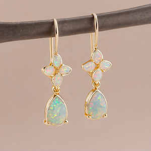 Pendientes de Ópalo Rosa en Forma de Pera y Gota Redonda, Plata de Ley 925 Chapada en Oro de 18K, Regalo de Piedras Preciosas para Mamá o Novia - Product Image 6