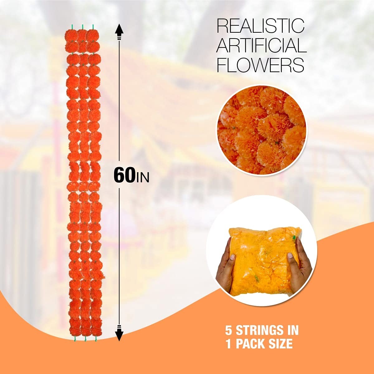 Alam FG34622 Wholesale Dried Artificial New Marigold Garland - Graduation, Halloween, Wedding Decor