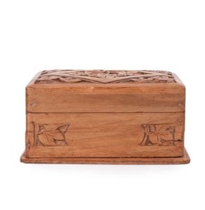 Walnut wood carved Jewellery box with Chinar leaves design on top organizer unique gift for man and woman - Product Image 2