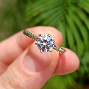 Handmade Six-Prong Cubic Zirconia <b>Solitaire</b> <b>Ring</b> in Sterling <b>Silver</b> Birthday Anniversary or Bridesmaid Gift - Product Image 5