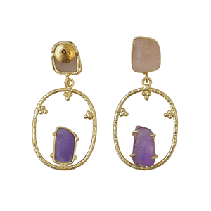 Boucles d'oreilles pendantes en laiton et calcédoine, faites à la main - Style tendance et classique pour femmes - Product Image 5