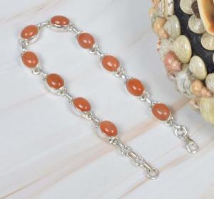 Red Carnelian 925 Sterling Silver Gemstone Adjustable Handmade <b>Bracelet</b> August Month Birthstone Gift for Her 10 Stone <b>Bracelet</b> - Product Image 3