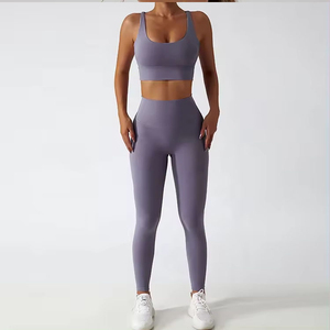 Conjunto de Yoga, Ropa Deportiva, Spandex/Nailon, Negro, Levanta Glúteos, Talla Grande, Orgánico, Transpirable, Segunda Piel, Cintura Alta, Leggings de 2 Piezas - Product Image 2