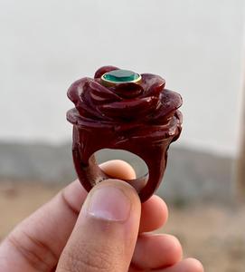 Natural Red Jasper Flower Design Gemstone <b>Ring</b> With Emerald <b>Crystal</b> In Centre Statement <b>Ring</b> Special Gift For Her Or Him - Product Image 2