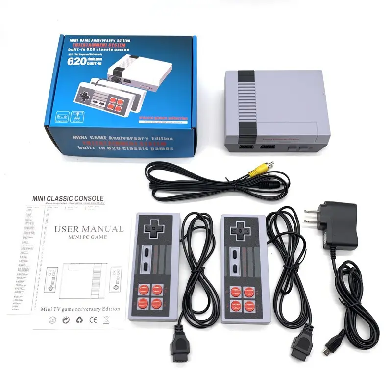 Mini console de videogame de 8 bits, saída retrô clássica 620, com mini joysticks e controladores de jogos, categoria de bastões de jogo