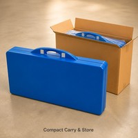 Table de pique-nique pliante bleue 4 places avec banc et trou pour parasol, structure en aluminium, portable pour le camping