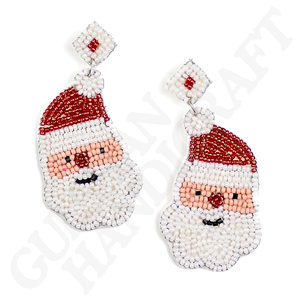 Pendientes colgantes de moda de Papá Noel con cuentas blancas rosas hechos a mano para niñas celebraciones festivas navideñas para fiestas de temporada - Product Image 2
