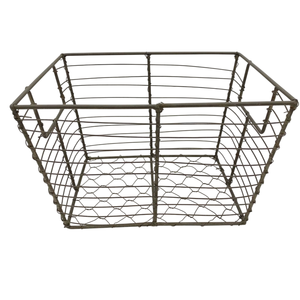 Wholesale Vintage Farmhouse Style Grey Metal Wire Storage <b>Basket</b> With Handles Square Steel Mesh Bin <b>For</b> Home And Display On Sale - Product Image 1
