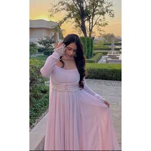 Robe Anarkali rose en tissu chiffon, style conte de fées, coupe trapèze - Product Image 2