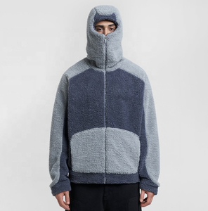 Veste zippée intégrale pour homme avec logo personnalisé sur le devant, hiver, chaude, respirante, polaire 400g, broderie unie, masque ninja doublé, sweat à capuche - Product Image 2