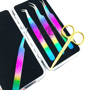 Pinzas especiales de extensión de pestañas con agarre de diamante recubierto de dos tonos, pinzas de extensión de etiqueta privada de acero inoxidable japonés - Product Image 1