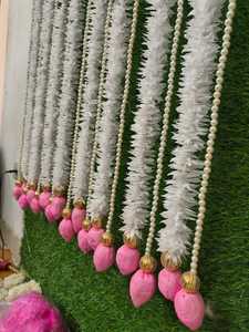 Artificial Jasmine Flower &<b>Pearl</b> Curtain with <b>Lotus</b> Buds Wedding Backdrop Floral Garland Hanging Decor Stage Christmas Pack of20 - Product Image 2