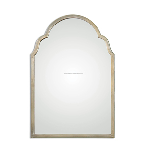 Miroir mural élégant à cadre en bois avec finition polonaise en bois naturel en forme d'arc Design moderne pour la décoration de la maison et du salon - Product Image 1