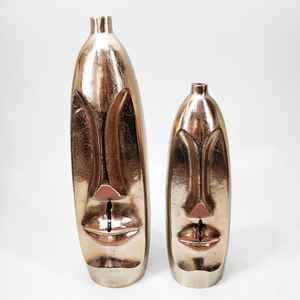 Sculpture abstraite moderne en aluminium or antique visage humain poli brillant pour l'affichage de dessus de table de décor à la maison - Product Image 5