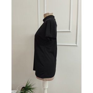 Blusa de Cuello Alto de Manga Corta para Mujer con Detalle de Volantes, Blusa Sandy, 36658 - Negro - Product Image 6
