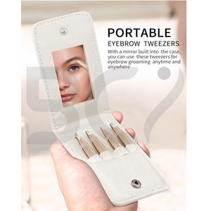Ensemble de pinces à sourcils en acier inoxydable avec étui miroir de voyage – Excellent fournisseur de pinces à sourcils pour soins personnels - Product Image 2