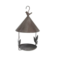 Mangeoire à oiseaux suspendue en métal pour l'extérieur | Structure métallique décorative robuste | Plateau d'alimentation circulaire | Décoration de jardin et nourriture pour oiseaux durable