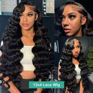 High Quality 100% Human <b>Hair</b> Lace Front Loose Deep Wave Wig Vendor, Brazilian Human <b>Hair</b> 13x4 13x6 Curly Wave Lace Frontal Wig - Product Image 1