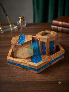 Quemador de Incienso de Sándalo de Madera con Resina Epoxi, Set de Bakhoor Árabe Religioso Islámico, Diseño Personalizado de la India - Product Image 1