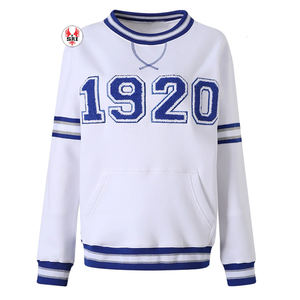 เสื้อสเวตเชิ้ตคอกลมผ้าฝ้ายคุณภาพสูง Zeta Phi Beta ระบายอากาศได้ดี สไตล์สตรีทแวร์ สีขาวน้ำเงิน สำหรับชมรมนักศึกษา  แบบถัก - Product Image 4