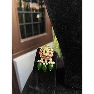 <b>Indian</b> Mores Rajasthani Traditional Jadau Pendant <b>Set</b> with ChidmotI & Green Drops, Ethnic Rajasthani <b>Jewellery</b> <b>Set</b> - Product Image 2