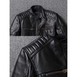 Chaqueta de Cuero Vacuno Genuino para Hombre, Estilo Motero, Cuello Mao, Impermeable, Transpirable, Anti-UV, Forro de Algodón - Product Image 4