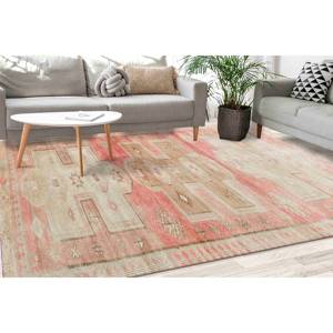 Tapis de style turc rouge : design vintage, tapis imprimé adapté aux animaux domestiques, tapis fin non tissé - Product Image 1