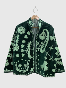 Full Sleeve Plus Size Floral Embroidered <b>Velvet</b> Jacket Mandarin Collar Women's Autumn Wear - Product Image 3