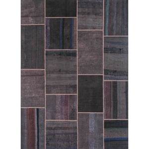 Tapis en laine noués à la main grande surface Provenance, gris et noir, Pae-3595, design patchwork rectangulaire, pour la décoration de la maison, du salon et du couloir - Product Image 1