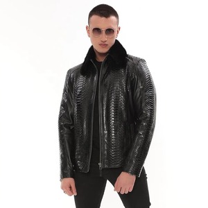 Chất Lượng Tốt Nhất Của Nam Giới Da Đen Biker Áo Khoác Với Da Rắn <span class=keywords><strong>Python</strong></span> Dập Nổi Da Cừu Da Áo Khoác Và Màu Đen Faux Fur Cổ Áo - Product Image 1